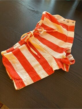 Free People Orange Cream Striped Terry Shorts Coastal Boho Beach Vacation Pool